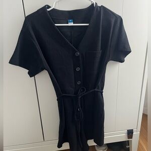 Old Navy Black Short-Sleeve Button Romper with Tie